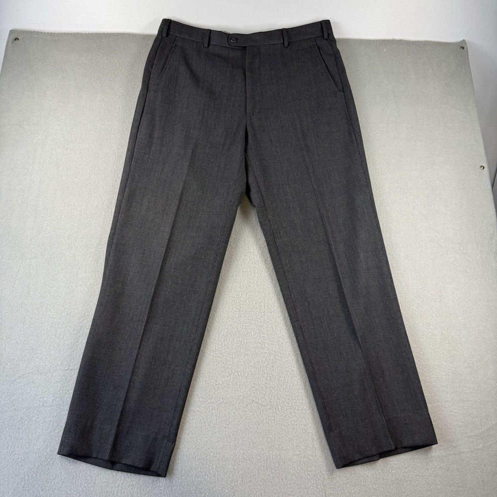 Zanella Terry Mens 36x30 Charcoal Gray Micro Stripe 100% Wool Dress Pants Italy